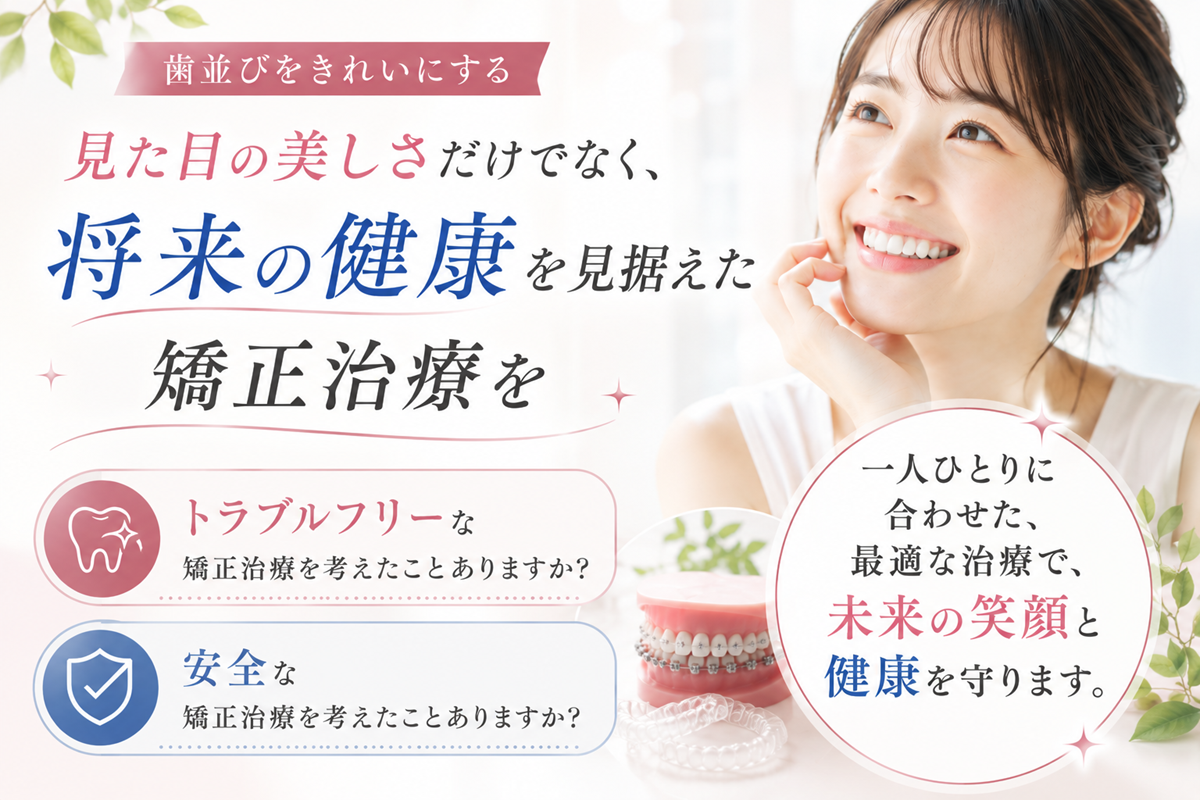 歯並びをきれいにする　永田デンタルクリニック 見た目の美しさだけでなく、将来の健康を見据えた矯正治療を 一人ひとりに合わせた、最適な治療で未来の笑顔と健康を守ります。
